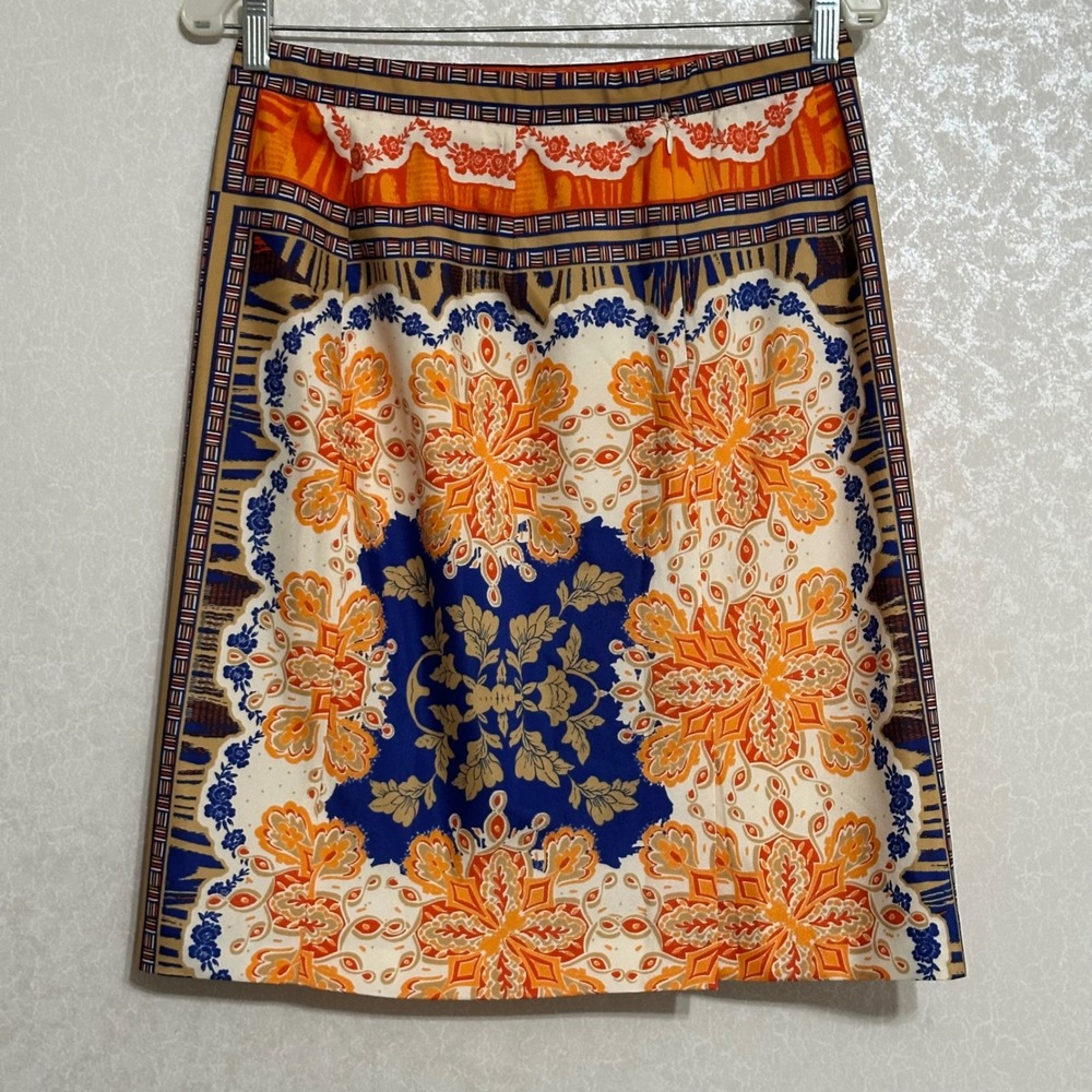 Antonio Melani Baroque Medallion Scarf Print Pencil Skirt Orange Blue Ornate S - Picture 2 of 6